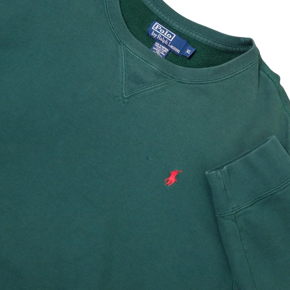 Vintage Polo Ralph Lauren V‎ Sweatshirt Green Red Pony Crewneck Pullover XL USA